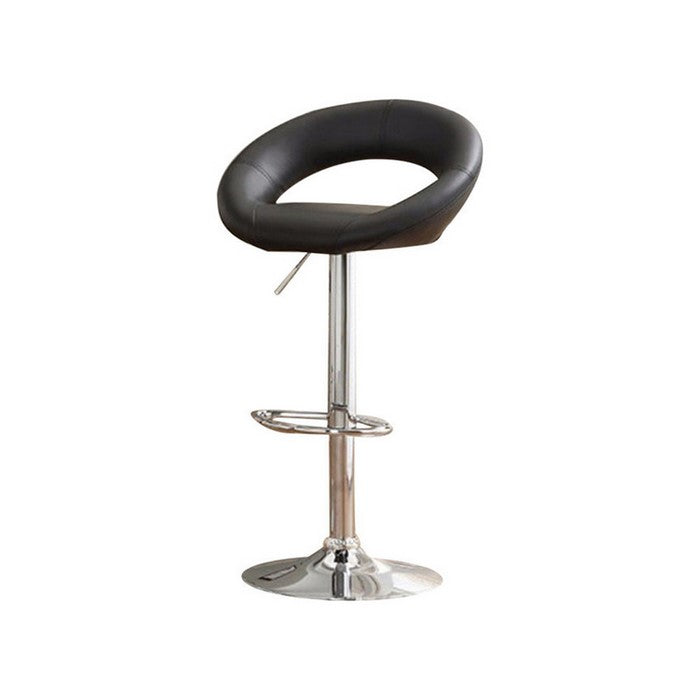 Leather & Metal Bar Stool, With Adjustable Height, Pack Of 2, Black