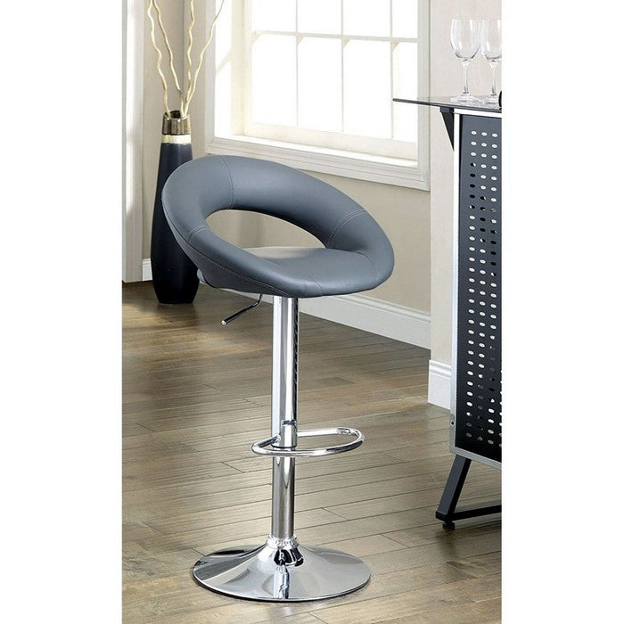 Leather & Metal Bar Stool, With Adjustable Height, Pack Of 2, Gray