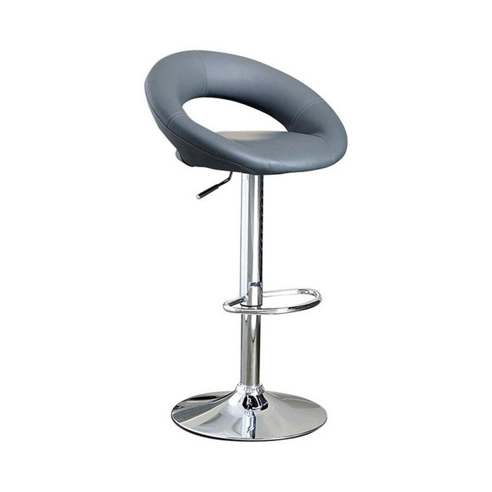 Leather & Metal Bar Stool, With Adjustable Height, Pack Of 2, Gray
