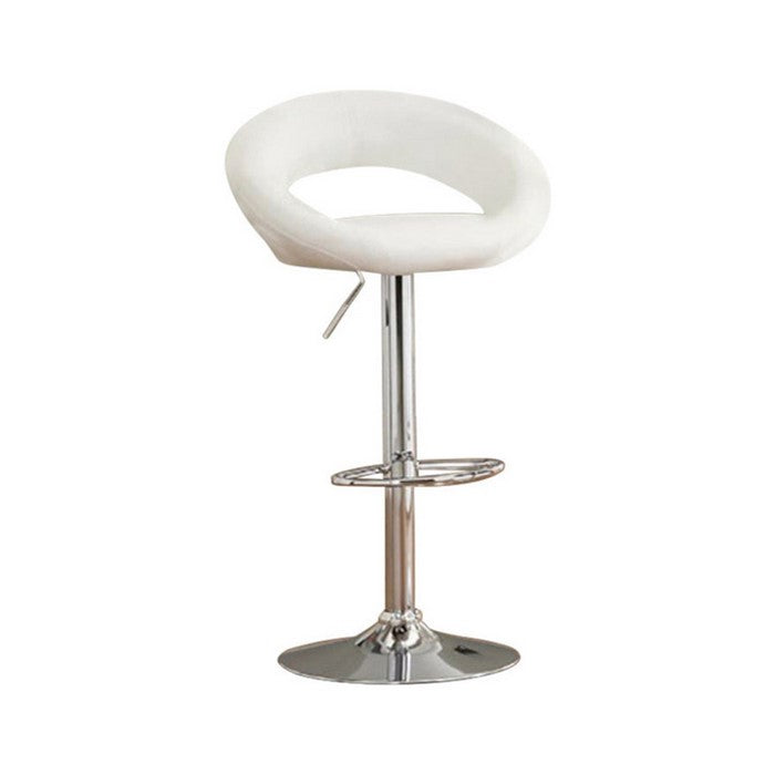 Leather & Metal Bar Stool, With Adjustable Height, Pack Of 2, White