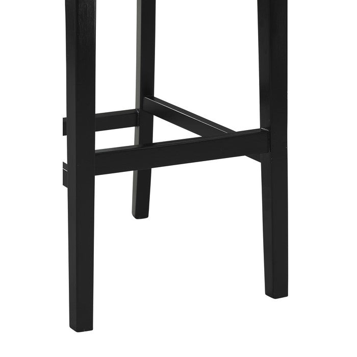 Wooden Bar Stool with Ikat Design Fabric Upholstery, Black and White
