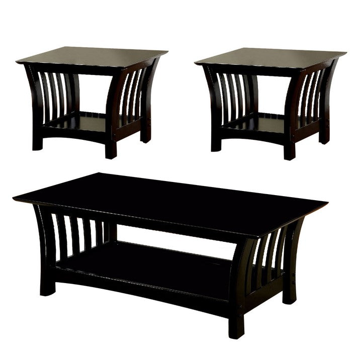 Wooden Set Of 3 Table Set, Black