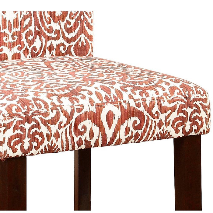 Wooden Bar Stool with Patterned Fabric Upholstery, Red and White