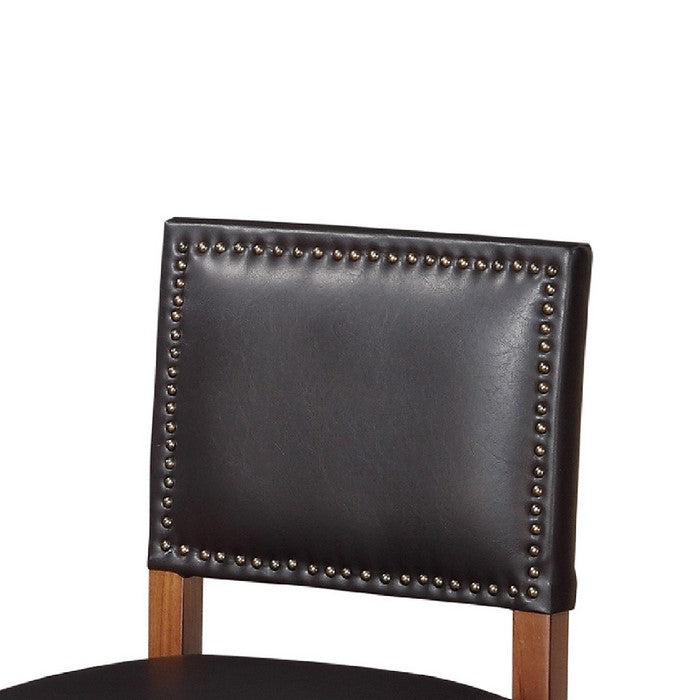 Wooden Counter Stool with Nailhead Trim Accents, Brown and Black