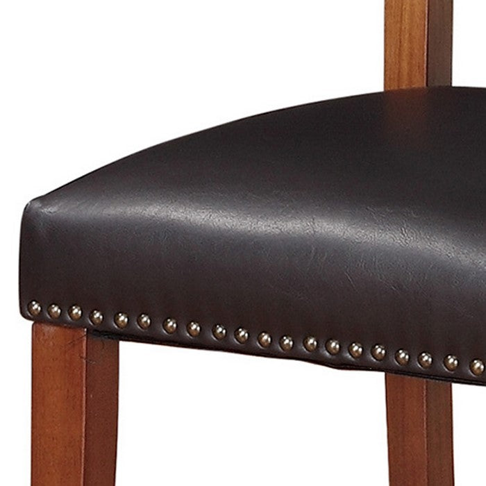 Wooden Counter Stool with Nailhead Trim Accents, Brown and Black