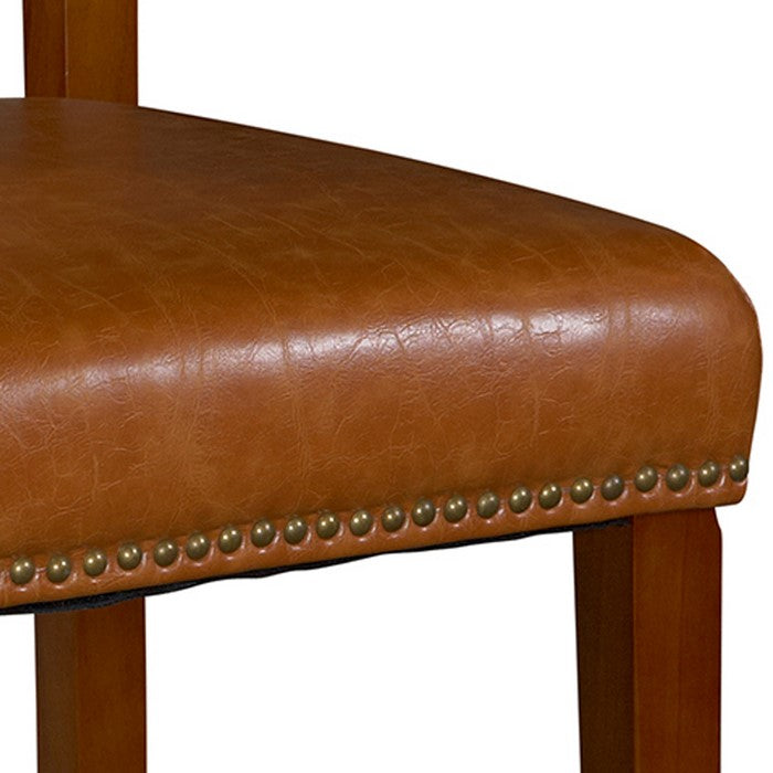 Wooden Counter Stool with Faux Leather Upholstery, Brown