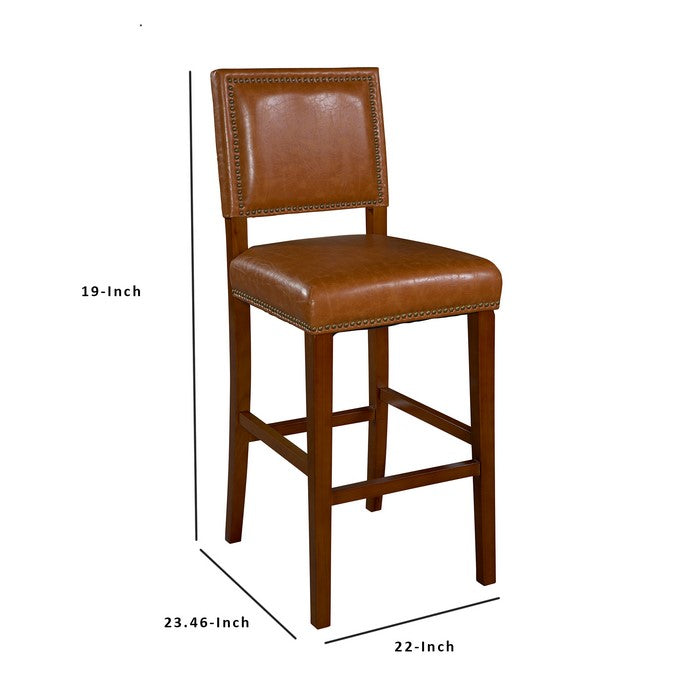 Wooden Counter Stool with Faux Leather Upholstery, Brown