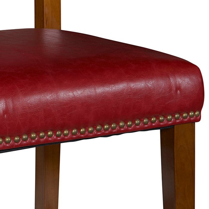 Wooden Counter Stool with Nailhead Trim Accents, Red and Brown