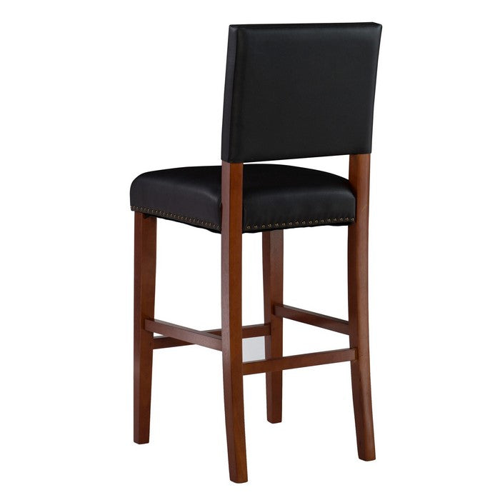 Nailhead Leatherette Bar Stool with Rectangular Backrest, Black and Brown