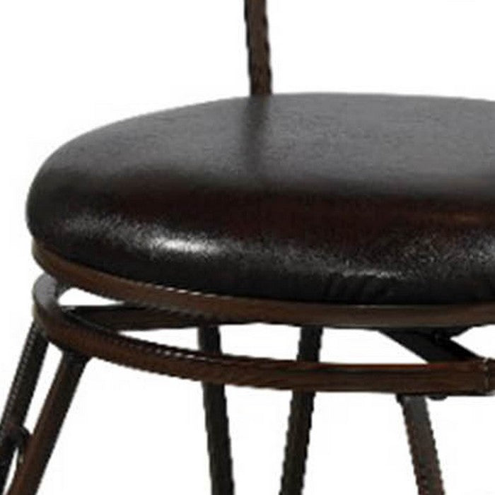 Metal Counter Stool with Leatherette Swivel Seat, Black and Brown