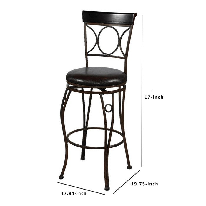 Metal Counter Stool with Leatherette Swivel Seat, Black and Brown