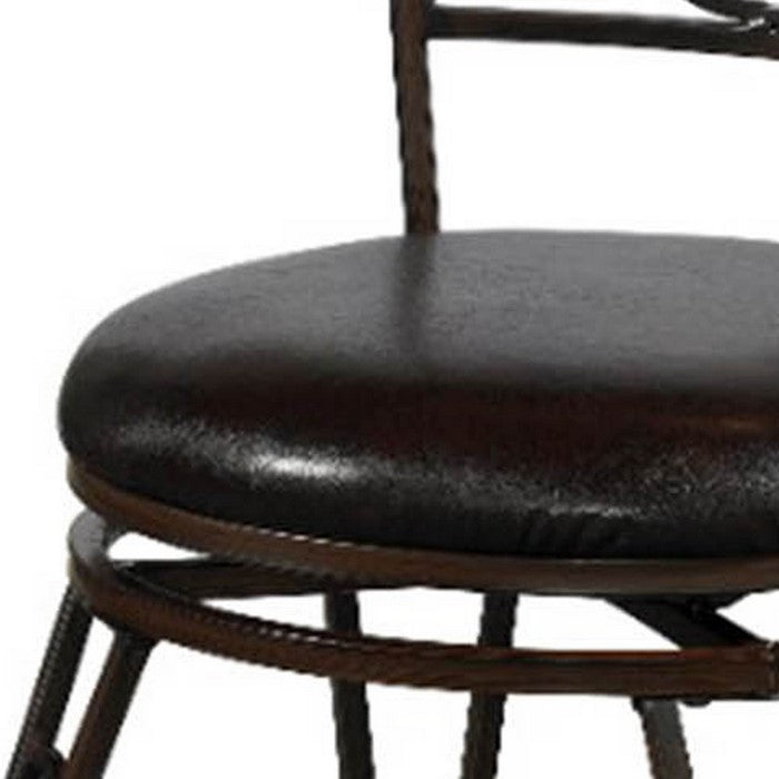 Metal Bar Stool with Leatherette Swivel Seat, Black and Brown
