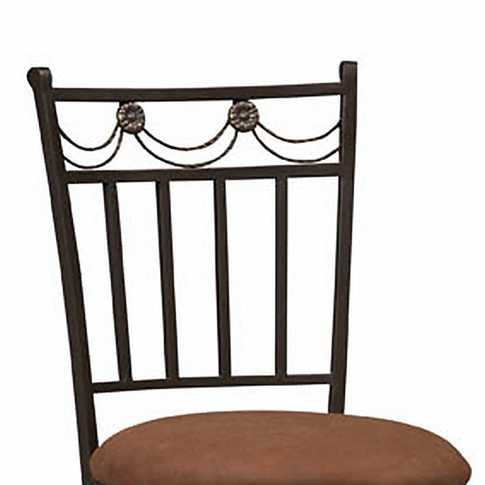 Metal Counter Stool with Fabric Upholstered Seat, Black and Brown