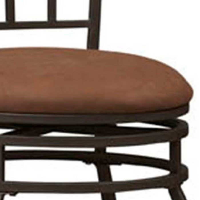 Metal Counter Stool with Fabric Upholstered Seat, Black and Brown