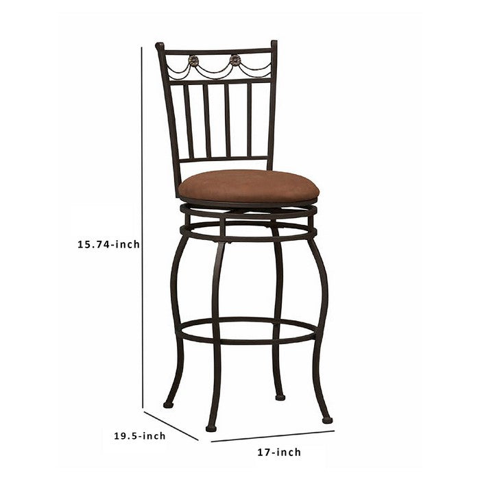 Metal Counter Stool with Fabric Upholstered Seat, Black and Brown
