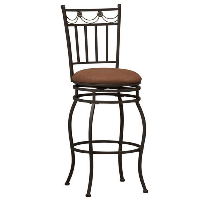 Metal Counter Stool with Fabric Upholstered Seat, Black and Brown