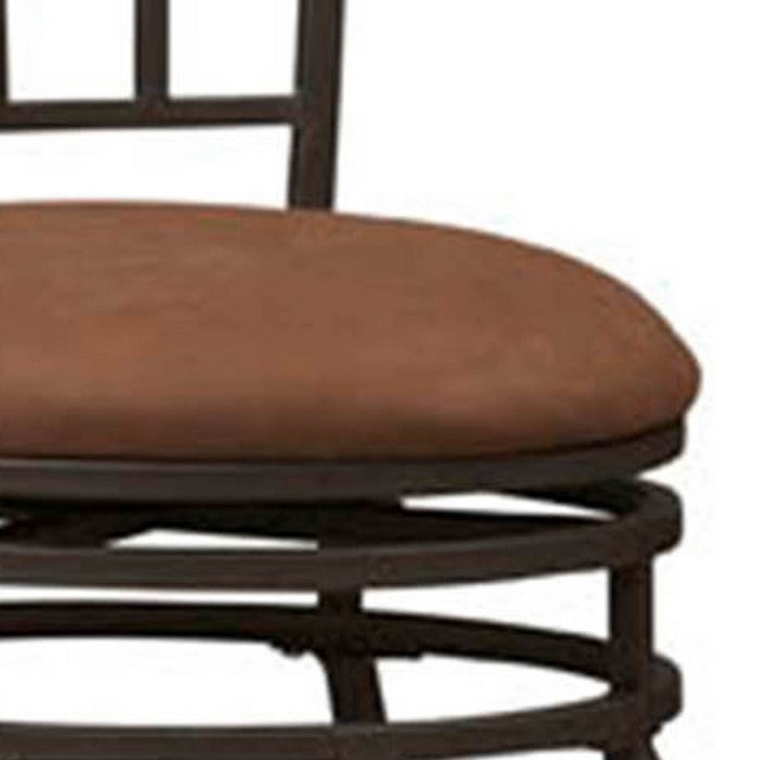 Metal Bar Stool with Fabric Upholstered Seat, Black and Brown