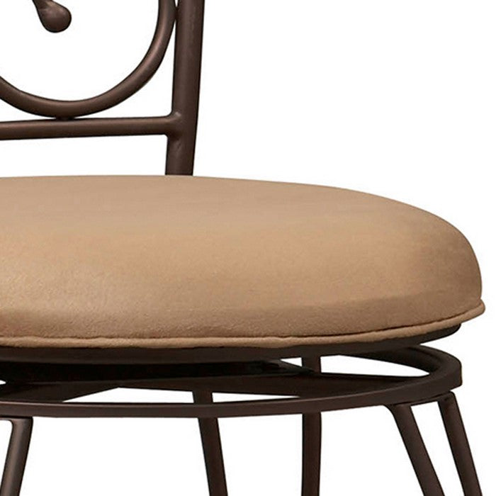 Metal Counter Stool with Cushioned Seat and Scrollwork Details, Brown