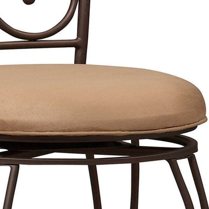 Metal Bar Stool with Cushioned Seat and Scrollwork Details, Brown
