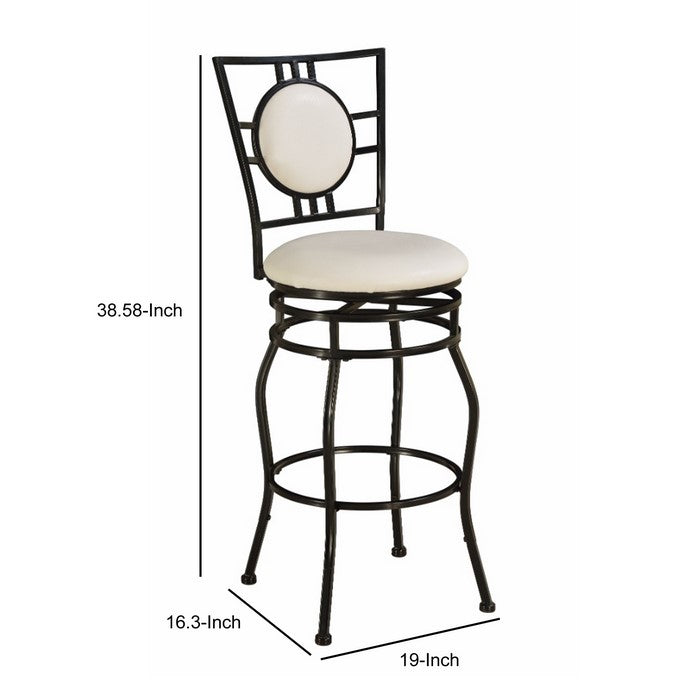 Metal Adjustable Stool with Swivel Seat and Backrest, Black and Cream