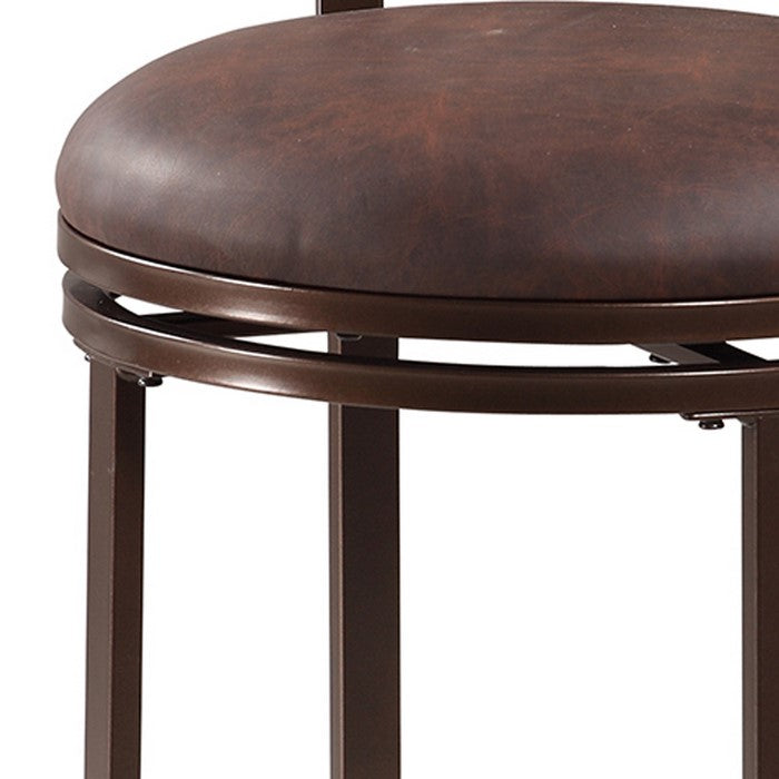 Metal Bar Stool with Cushioned Swivel Seat and Flared Legs, Brown