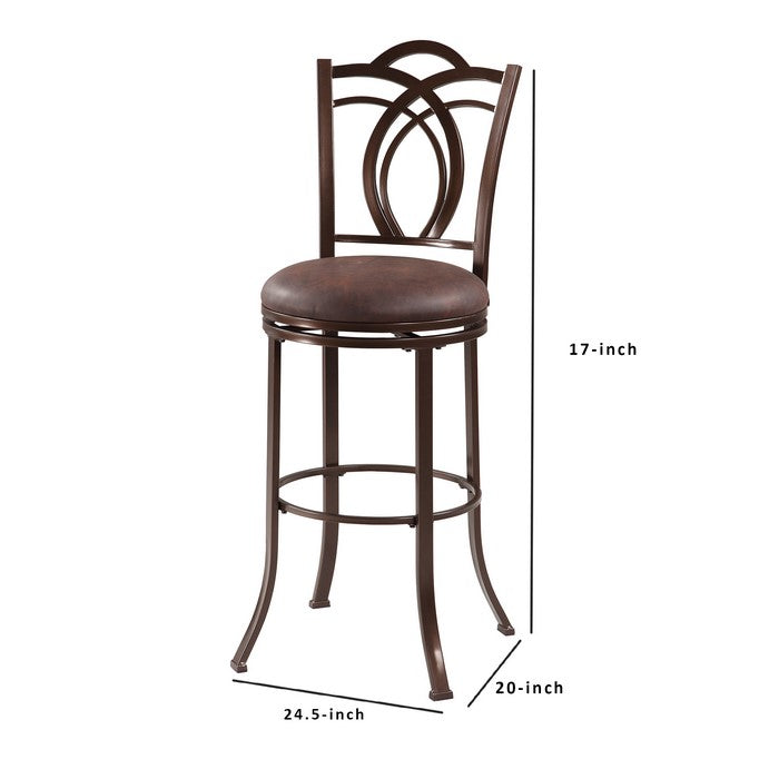Metal Bar Stool with Cushioned Swivel Seat and Flared Legs, Brown