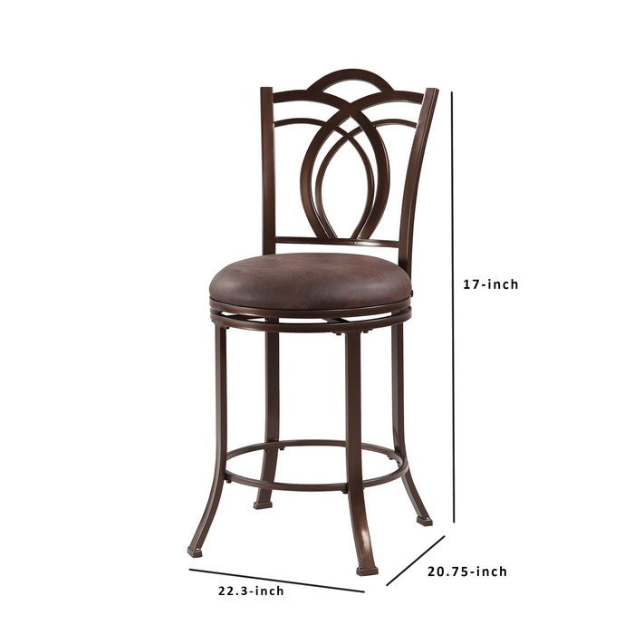 Metal Counter Stool with Cushioned Seat and Flared Legs, Brown