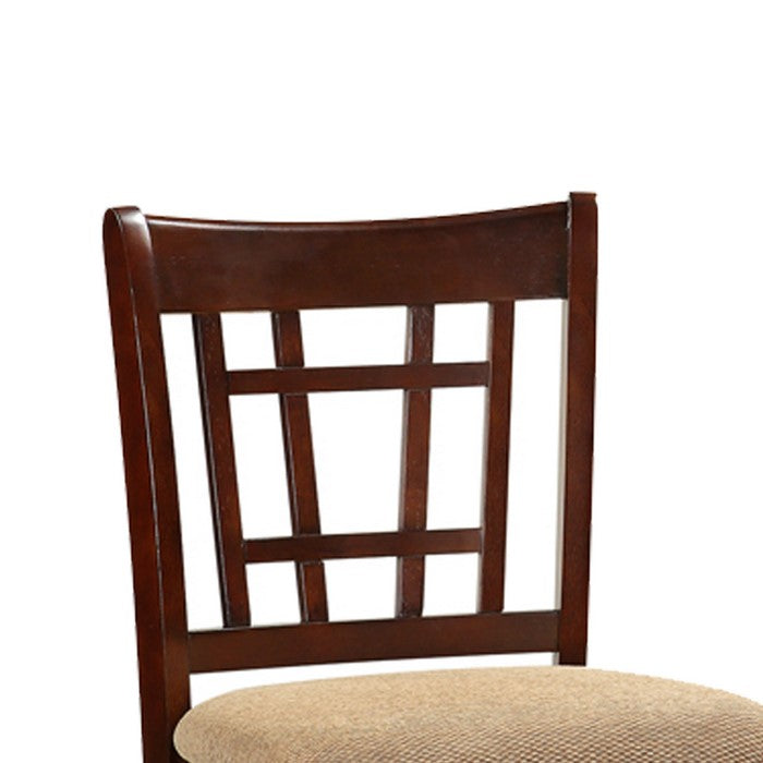 Wooden Counter Height Chair, Dark Brown & Cream, Set of 2