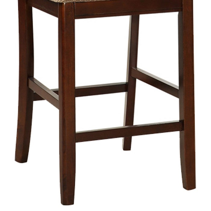 Wooden Counter Height Chair, Dark Brown & Cream, Set of 2