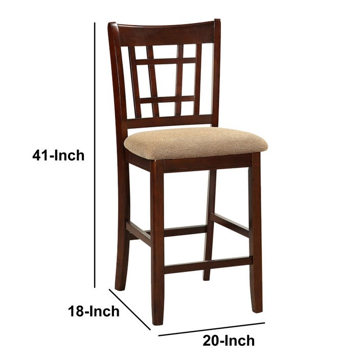 Wooden Counter Height Chair, Dark Brown & Cream, Set of 2
