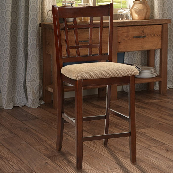 Wooden Counter Height Chair, Dark Brown & Cream, Set of 2