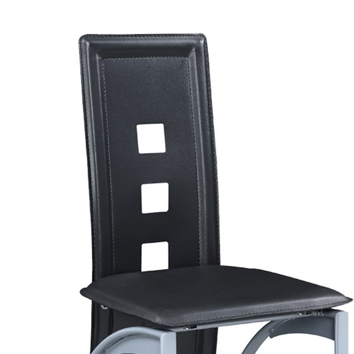 Cutout High Back Metal Chair with Leatherette Upholstery, Black and White, Set of 4