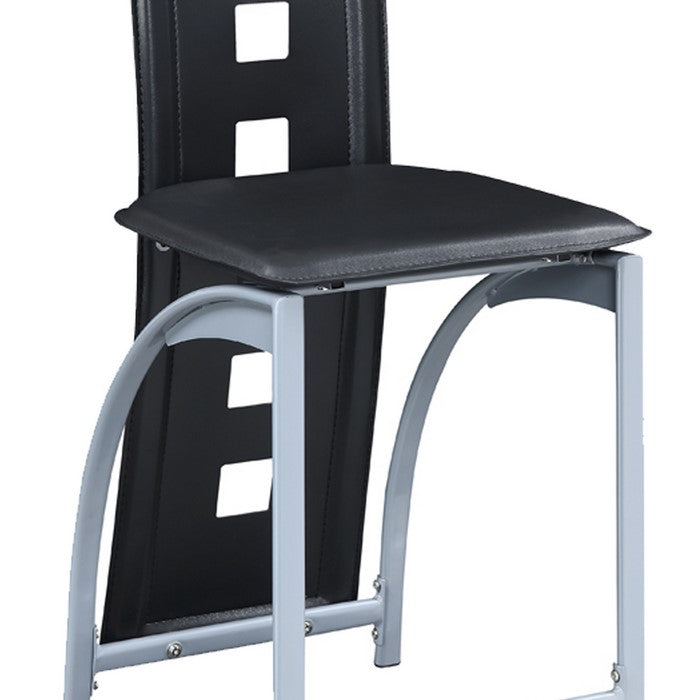 Cutout High Back Metal Chair with Leatherette Upholstery, Black and White, Set of 4