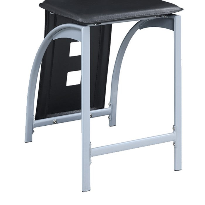 Cutout High Back Metal Chair with Leatherette Upholstery, Black and White, Set of 4