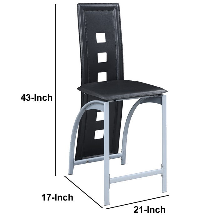 Cutout High Back Metal Chair with Leatherette Upholstery, Black and White, Set of 4