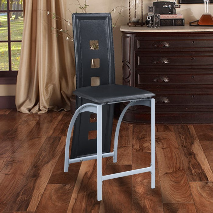 Cutout High Back Metal Chair with Leatherette Upholstery, Black and White, Set of 4