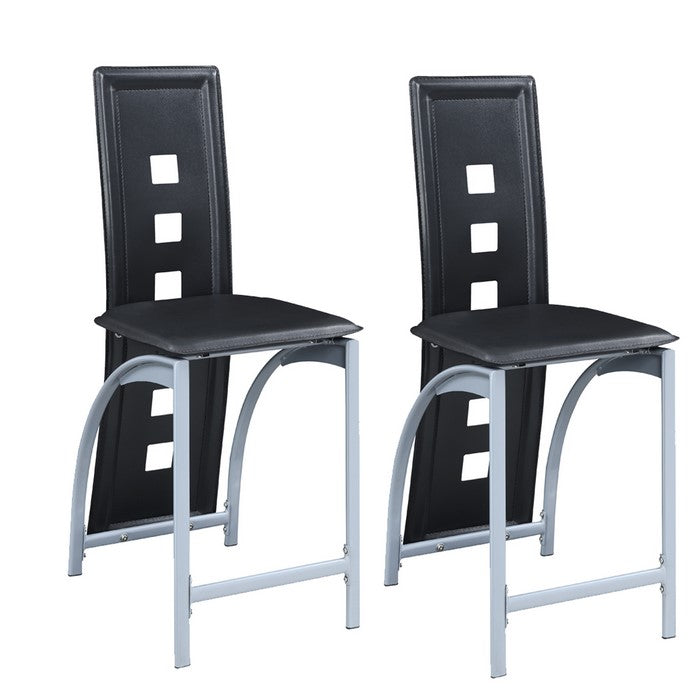 Cutout High Back Metal Chair with Leatherette Upholstery, Black and White, Set of 4