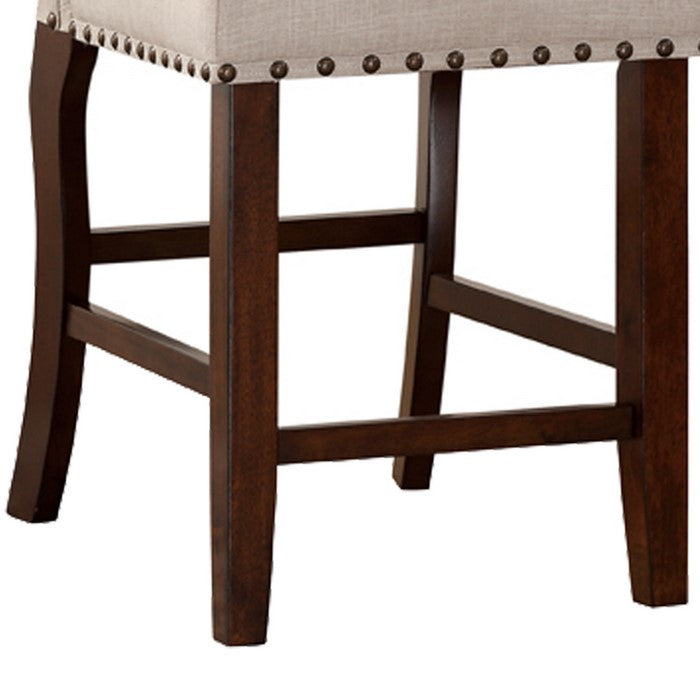 Rubber Wood High chair With Studded Trim, Cream & Cherry Brown, Set of 2