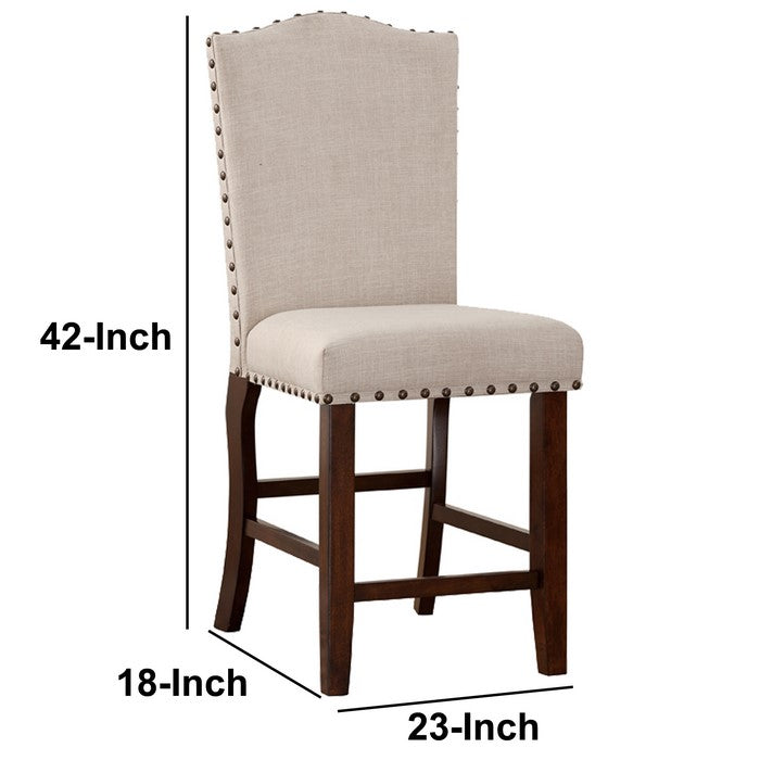 Rubber Wood High chair With Studded Trim, Cream & Cherry Brown, Set of 2