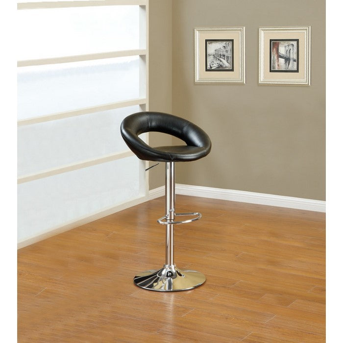 Metal Base Bar Stool With Faux Leather Seat Black & Silver Set of 2