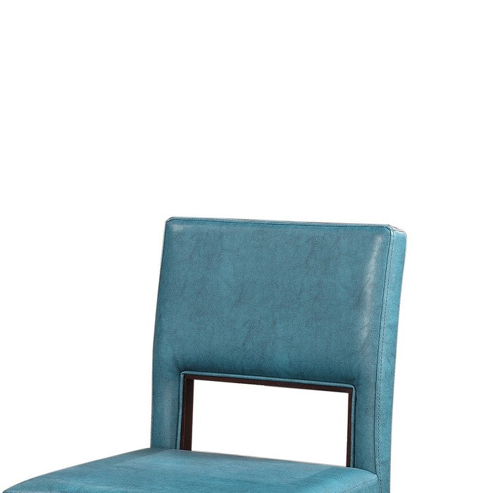 Wooden Counter Stool with Padded Seat and Open Backrest,Blue and Brown