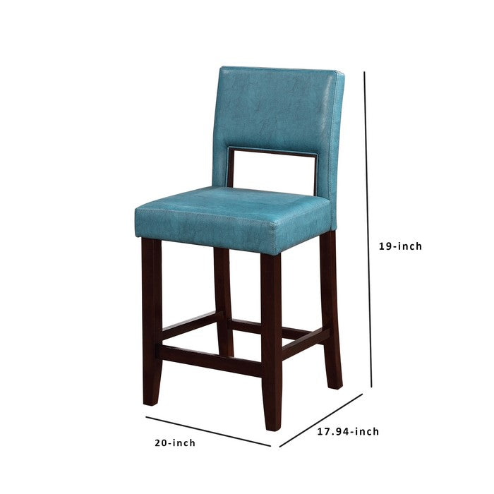 Wooden Counter Stool with Padded Seat and Open Backrest,Blue and Brown