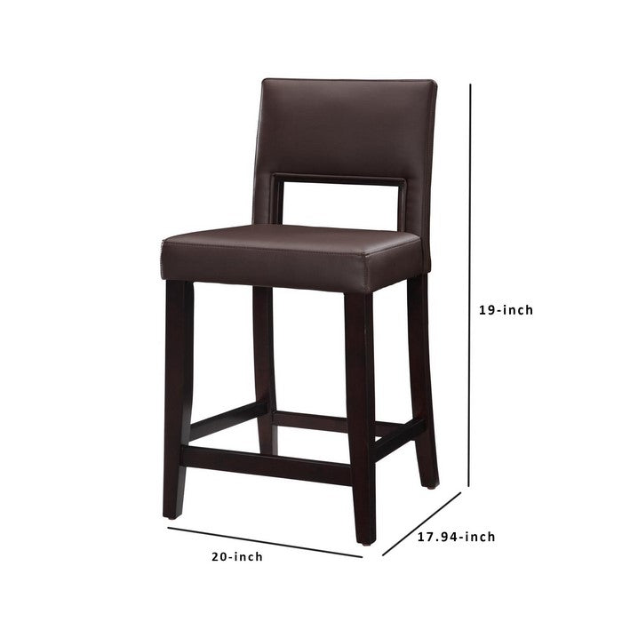 Wooden Counter Stool with Padded Seat and Open Backrest, Brown