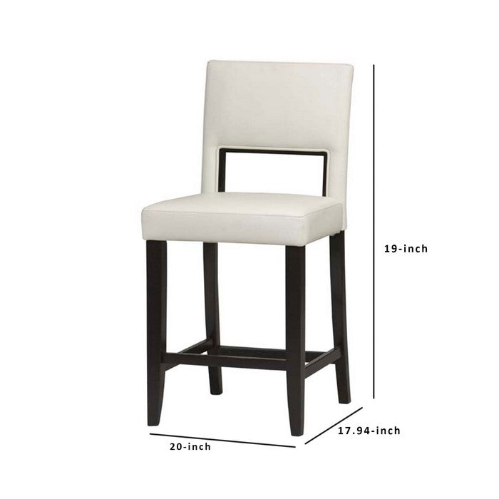 Wooden Counter Stool with Padded Seat and Backrest, Brown and White