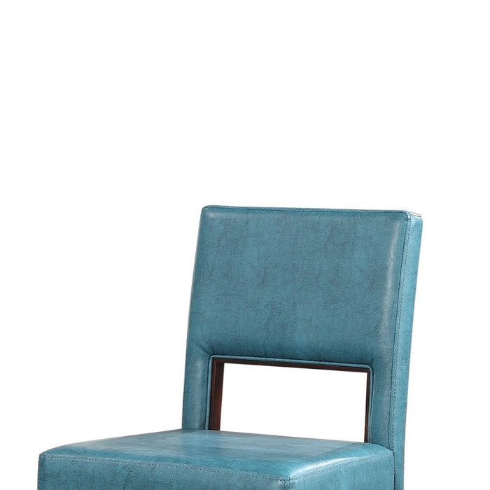 Wooden Bar Stool with Padded Seat and Open Backrest, Blue and Brown