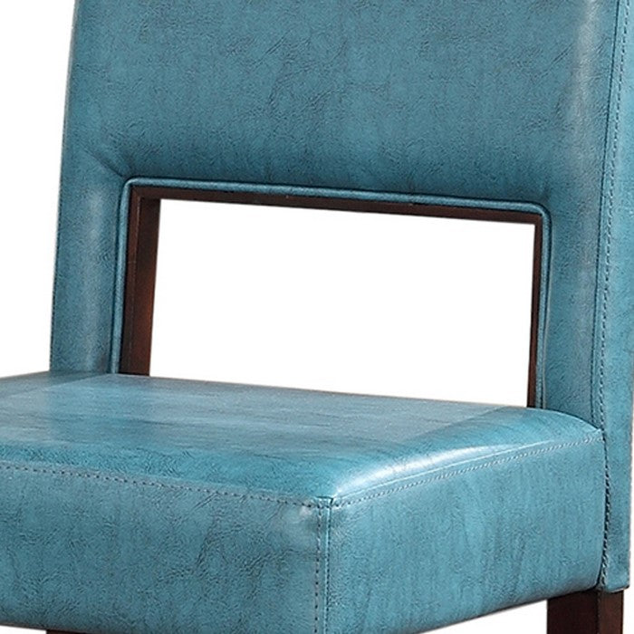 Wooden Bar Stool with Padded Seat and Open Backrest, Blue and Brown