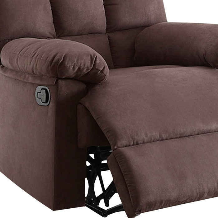 Recliner With Tufted Back And Roll Arms In Brown
