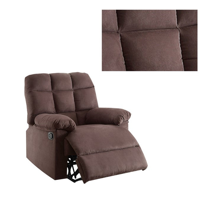 Recliner With Tufted Back And Roll Arms In Brown