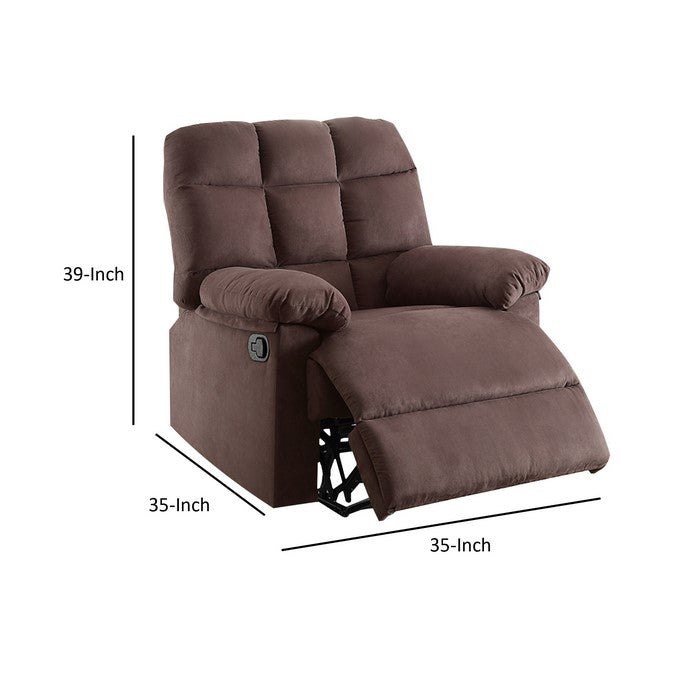 Recliner With Tufted Back And Roll Arms In Brown