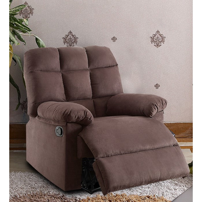 Recliner With Tufted Back And Roll Arms In Brown